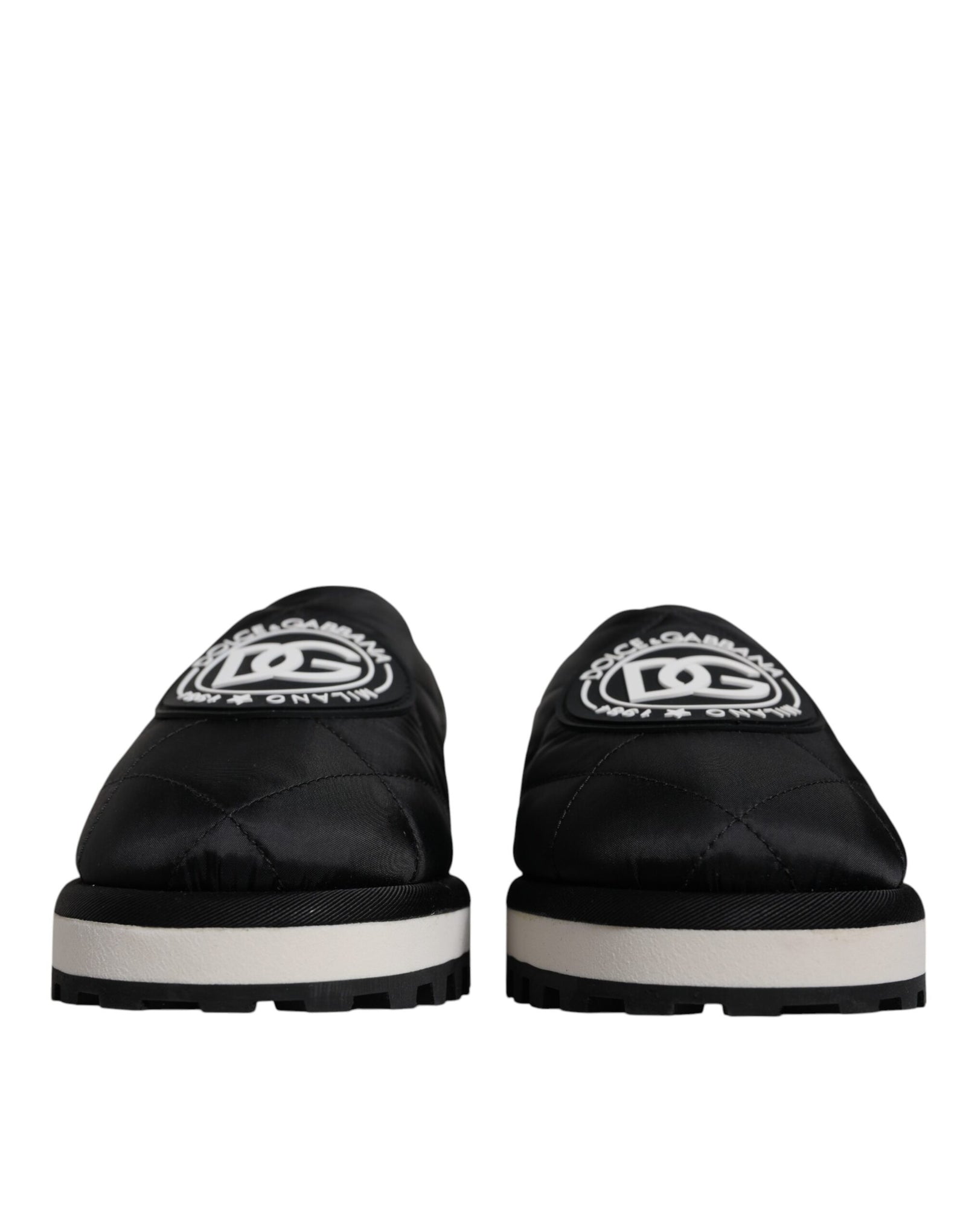 Sandales à enfiler Dolce &amp; Gabbana en nylon noir matelassé avec patch logo