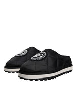 Dolce &amp; Gabbana Black Nylon Quilted Logo Patch Sandals Slides Shoes
