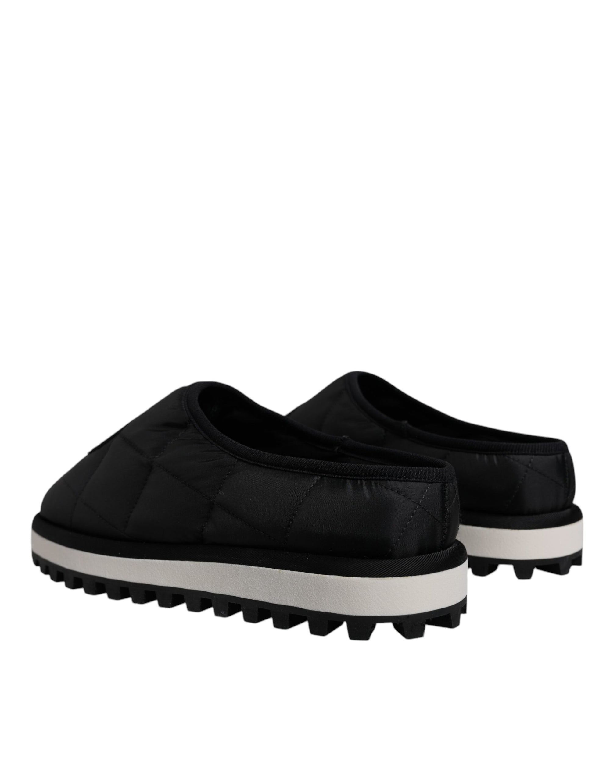 Dolce &amp; Gabbana Black Nylon Quilted Logo Patch Sandals Slides Shoes
