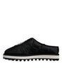 Dolce &amp; Gabbana Black Nylon Quilted Logo Patch Sandals Slides Shoes