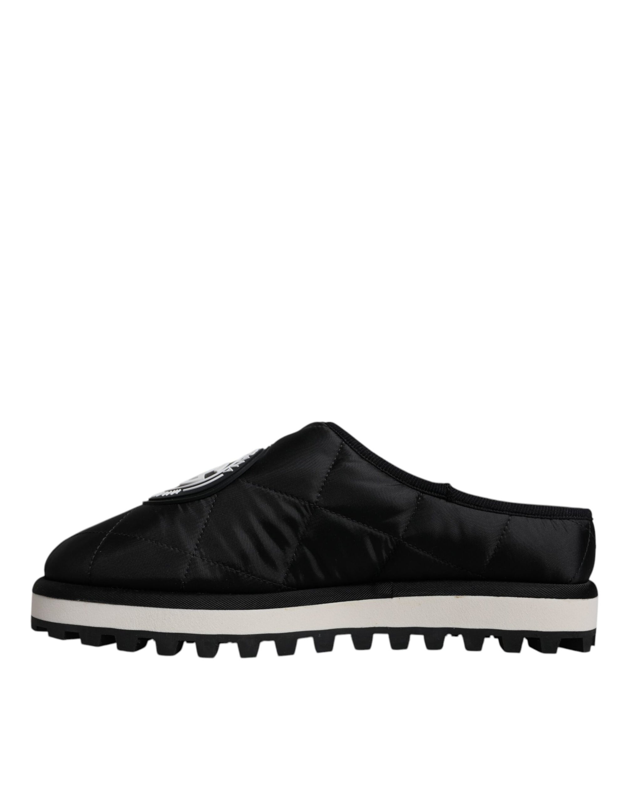 Dolce &amp; Gabbana Black Nylon Quilted Logo Patch Sandals Slides Shoes