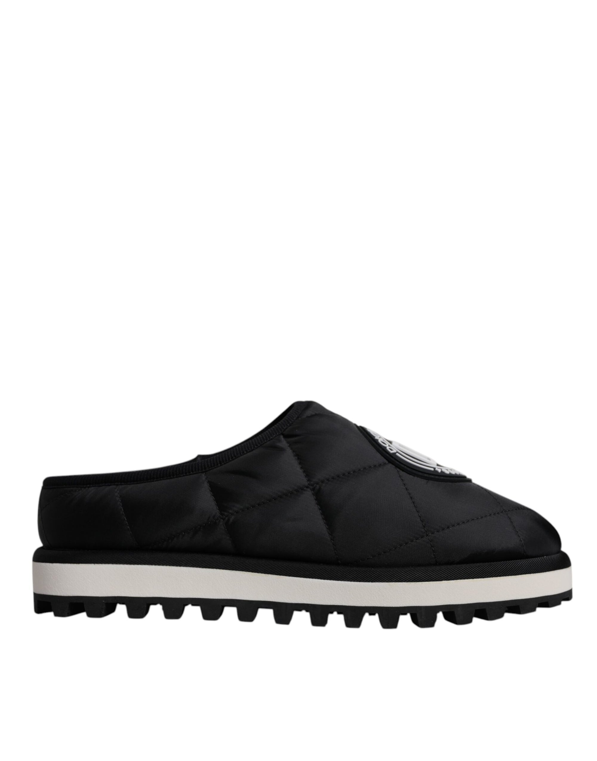 Dolce &amp; Gabbana Black Nylon Quilted Logo Patch Sandals Slides Shoes