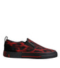 Dolce & Gabbana Red Black Leopard Cotton Men Low Top Sneakers Shoes