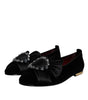 Dolce & Gabbana Black Crystal Flats Men Loafers Dress Shoes