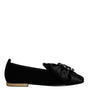 Dolce & Gabbana Black Crystal Flats Men Loafers Dress Shoes