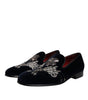 Dolce & Gabbana Black Velvet Floral Gun Loafers Dress Shoes