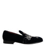 Dolce & Gabbana Black Velvet Floral Gun Loafers Dress Shoes