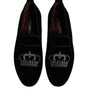 Dolce & Gabbana Black Velvet Crystal Crown Loafers Formal Dress Shoes