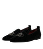 Dolce & Gabbana Black Velvet Crystal Crown Loafers Formal Dress Shoes