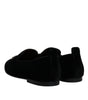 Dolce & Gabbana Black Velvet Crystal Crown Loafers Formal Dress Shoes