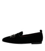 Dolce & Gabbana Black Velvet Crystal Crown Loafers Formal Dress Shoes