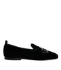 Dolce & Gabbana Black Velvet Crystal Crown Loafers Formal Dress Shoes
