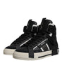Dolce & Gabbana Black Silver Leather High Top Sneaker Shoes