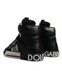 Dolce & Gabbana Black Silver Leather High Top Sneaker Shoes