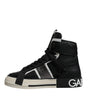 Dolce & Gabbana Black Silver Leather High Top Sneaker Shoes