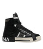 Dolce & Gabbana Black Silver Leather High Top Sneaker Shoes