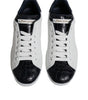 Dolce & Gabbana White Black Leather Portofino Sneakers Shoes