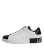 Dolce & Gabbana White Black Leather Portofino Sneakers Shoes