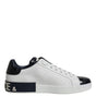 Dolce & Gabbana White Black Leather Portofino Sneakers Shoes