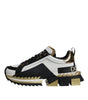 Dolce & Gabbana White Gold Black Leather SUPER KING Sneakers Shoes