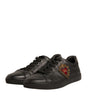Dolce & Gabbana Black Leather Heart Embellished Sneakers Shoes