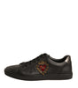 Dolce & Gabbana Black Leather Heart Embellished Sneakers Shoes