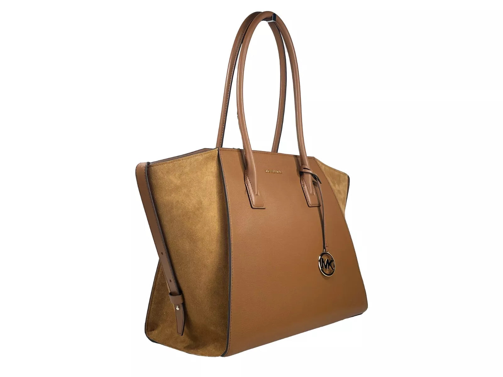 Sac cartable Michael Kors Avril XL en daim et cuir avec fermeture éclair sur le dessus, marron
