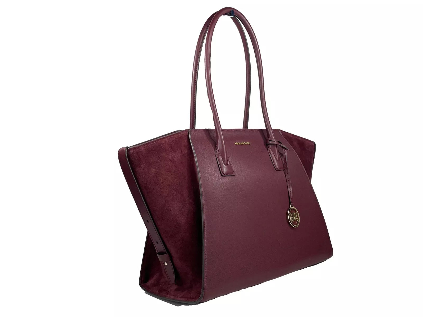Sac cartable Michael Kors Avril XL en daim et cuir avec fermeture éclair sur le dessus, rouge sang