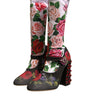 Dolce & Gabbana Black Floral Socks Crystal Boots Jersey Shoes
