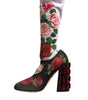 Dolce & Gabbana Black Floral Socks Crystal Boots Jersey Shoes