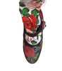 Dolce & Gabbana Black Floral Socks Crystal Boots Jersey Shoes