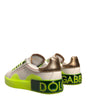 Dolce & Gabbana White Yellow Portofino Leather Sneakers Shoes