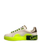 Dolce & Gabbana White Yellow Portofino Leather Sneakers Shoes