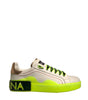Dolce & Gabbana White Yellow Portofino Leather Sneakers Shoes