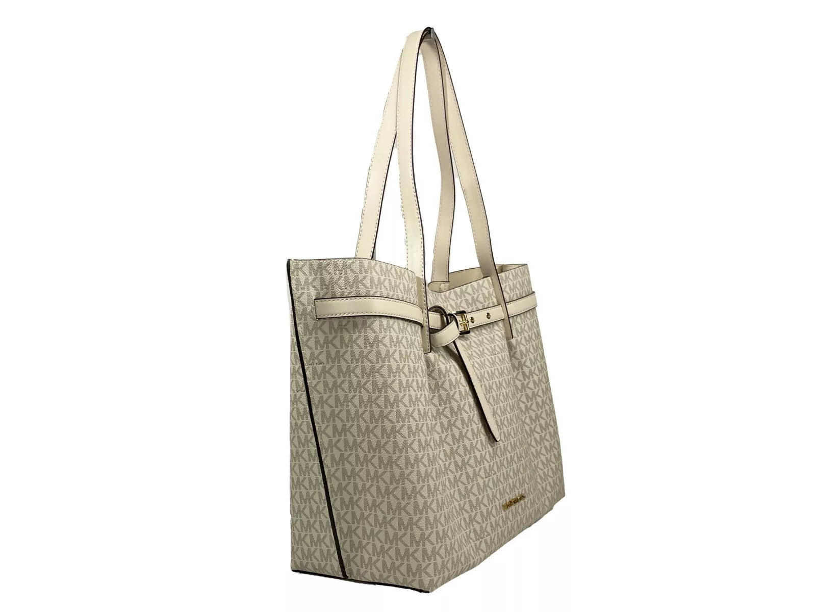 Grand sac fourre-tout Michael Kors Emilia Signature en PVC crème clair
