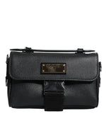 Dolce &amp; Gabbana Black Logo Plaque Leather Buckled Shoulder Crossbody Bag