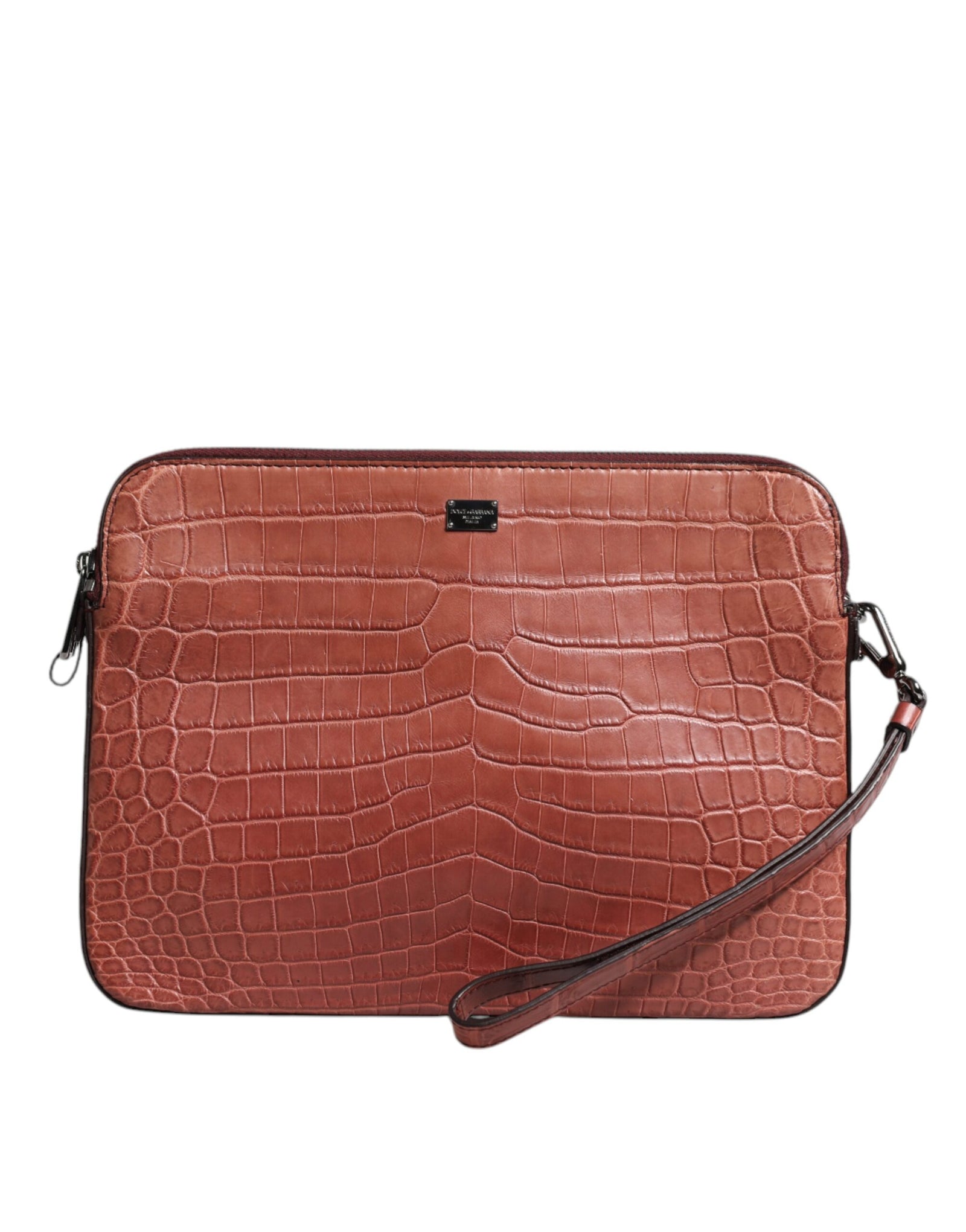 Dolce &amp; Gabbana Bordeaux Croc Leather Logo Plaque Men Briefcase Bag