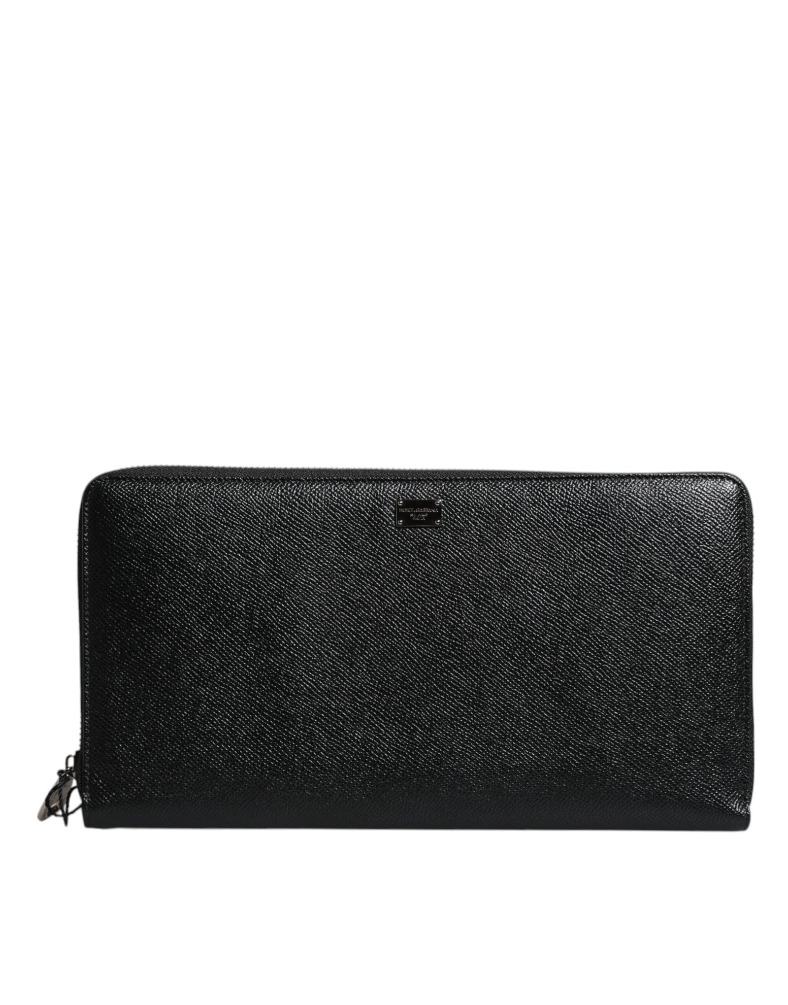 Portefeuille continental zippé Dolce &amp; Gabbana en cuir de veau noir avec logo