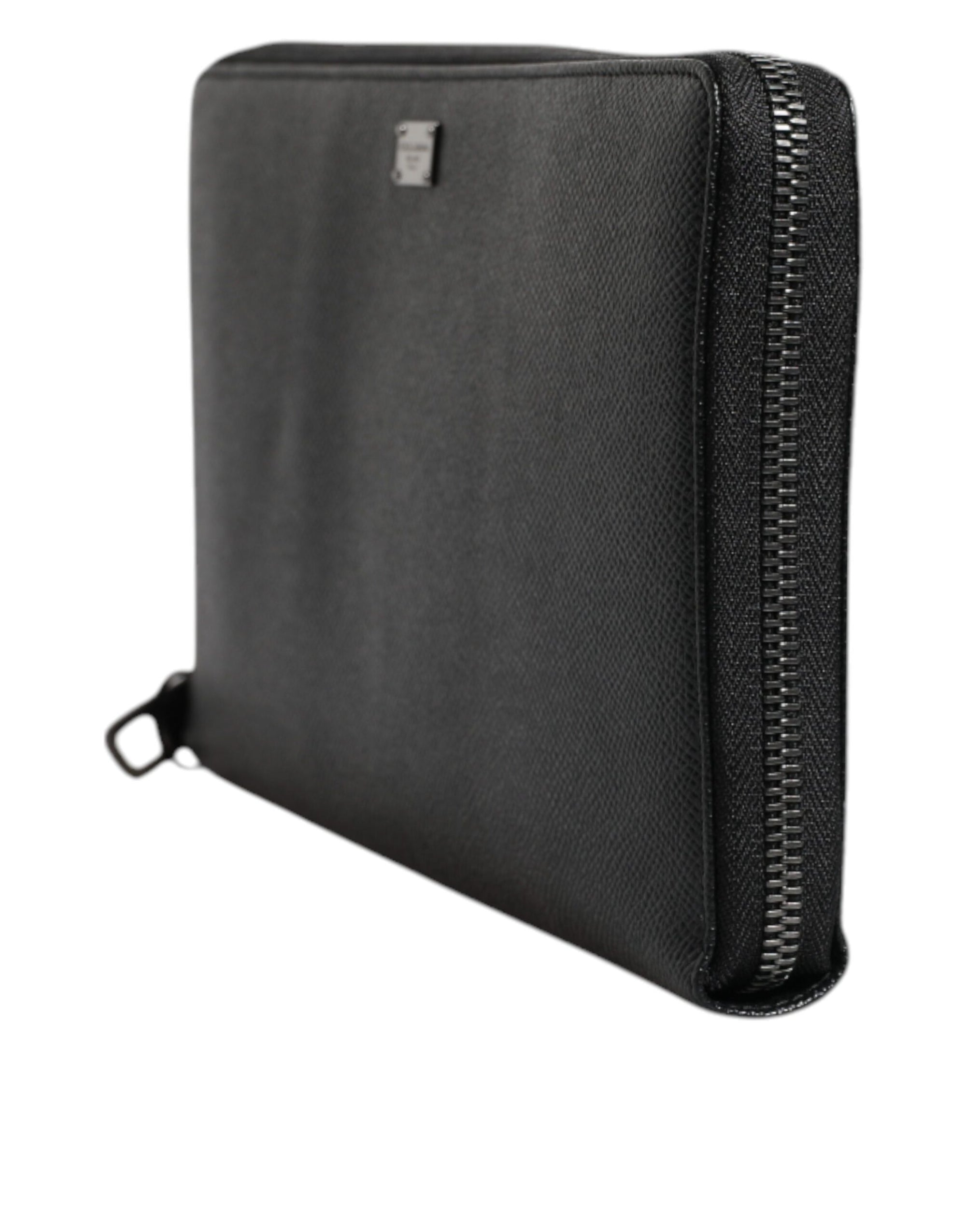 Portefeuille continental zippé Dolce &amp; Gabbana en cuir de veau noir avec logo