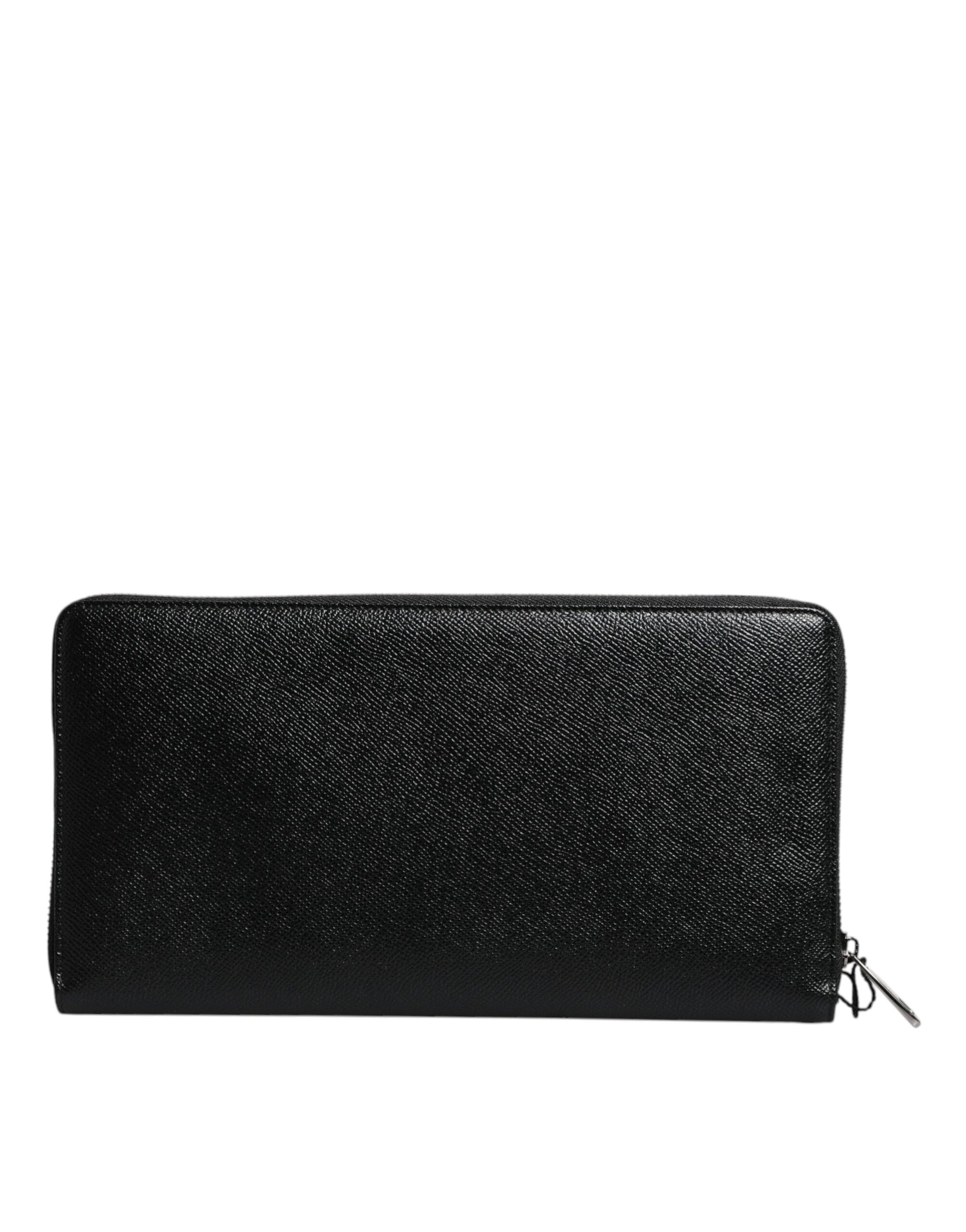 Portefeuille continental zippé Dolce &amp; Gabbana en cuir de veau noir avec logo