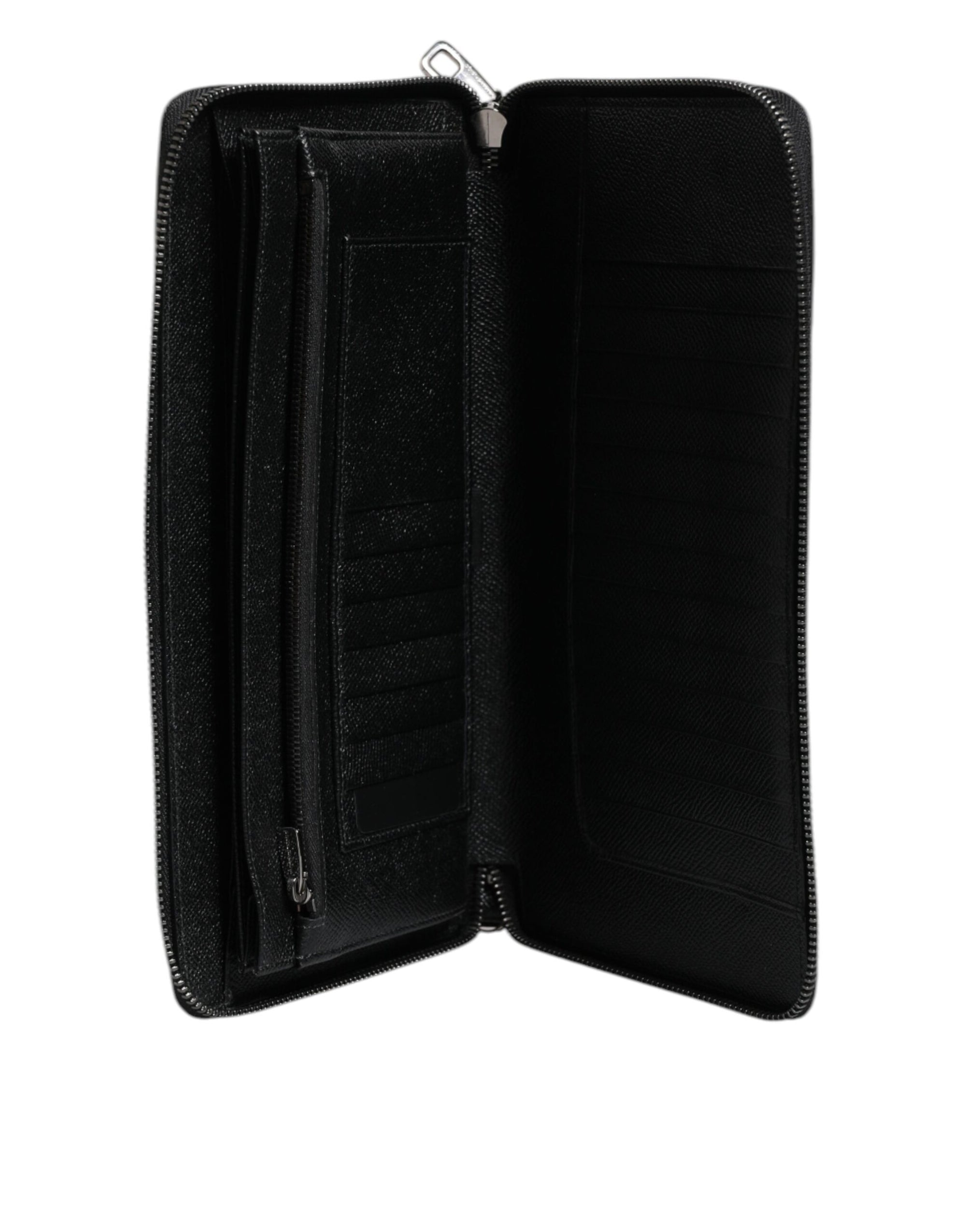 Portefeuille continental zippé Dolce &amp; Gabbana en cuir de veau noir avec logo