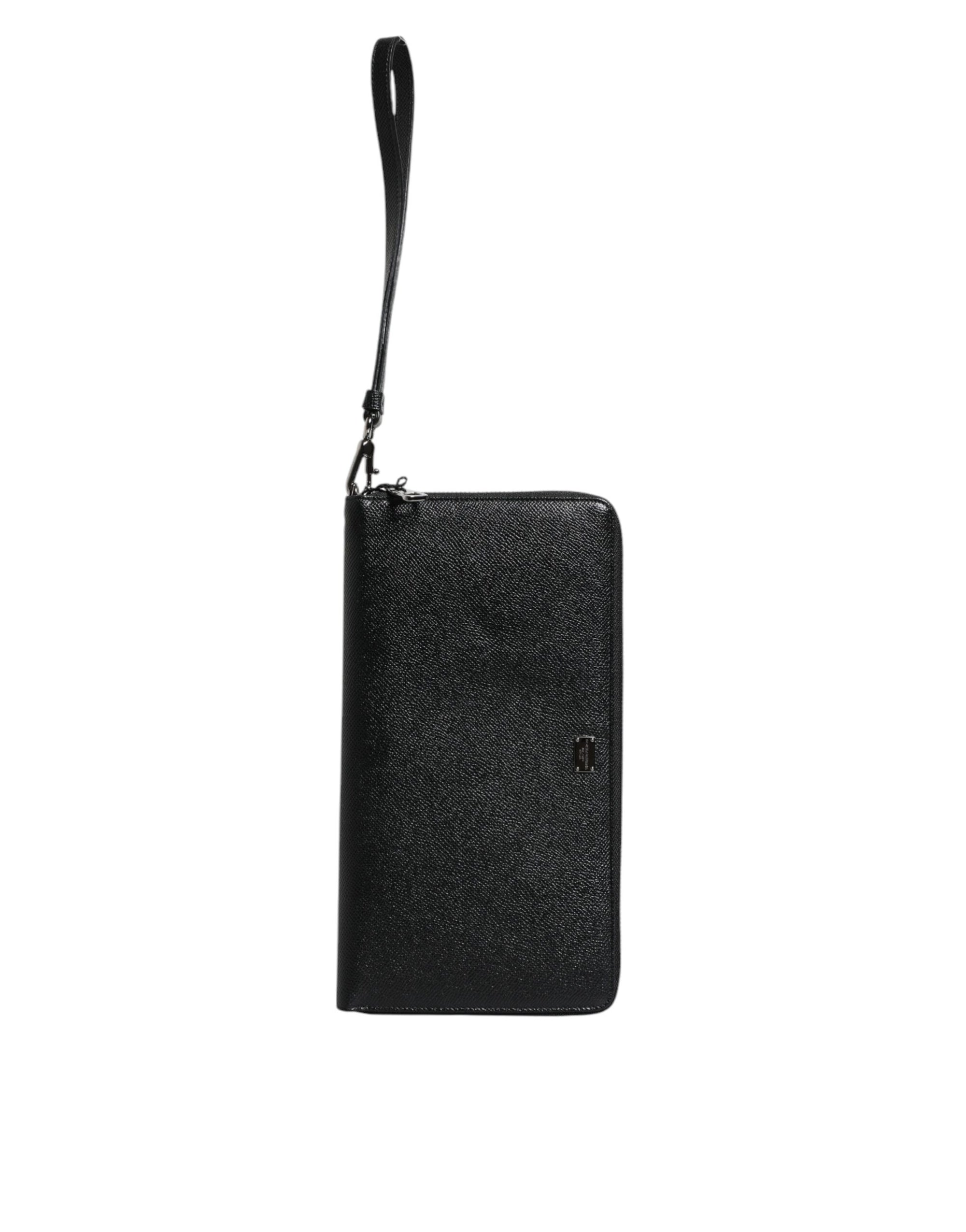 Portefeuille continental zippé Dolce &amp; Gabbana en cuir de veau noir avec logo