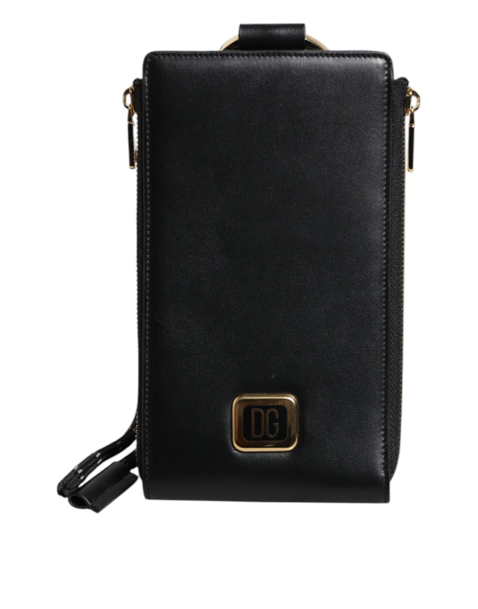 Portefeuille tour de cou en cuir noir Dolce &amp; Gabbana avec plaque logo et porte-cartes