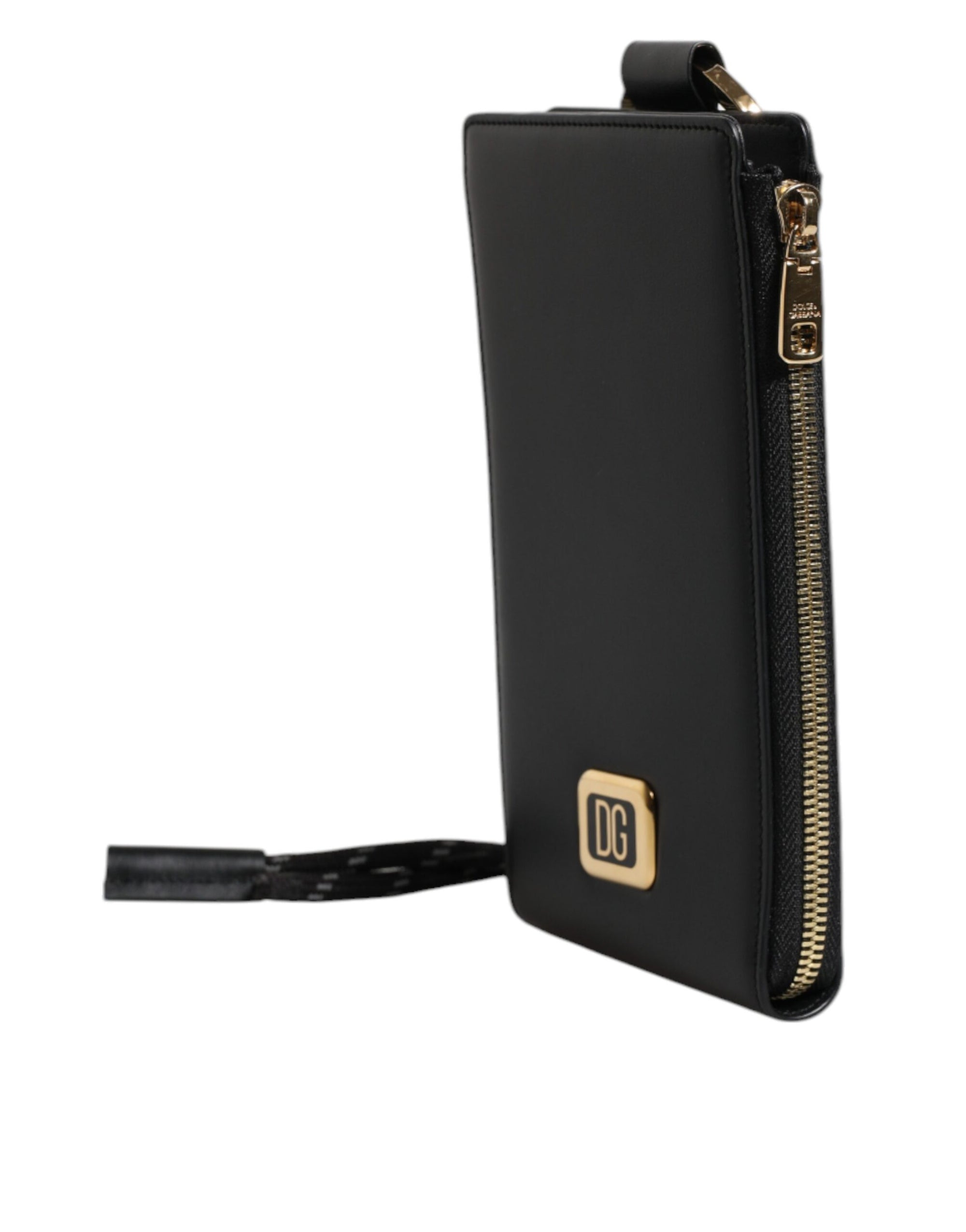 Portefeuille tour de cou en cuir noir Dolce &amp; Gabbana avec plaque logo et porte-cartes