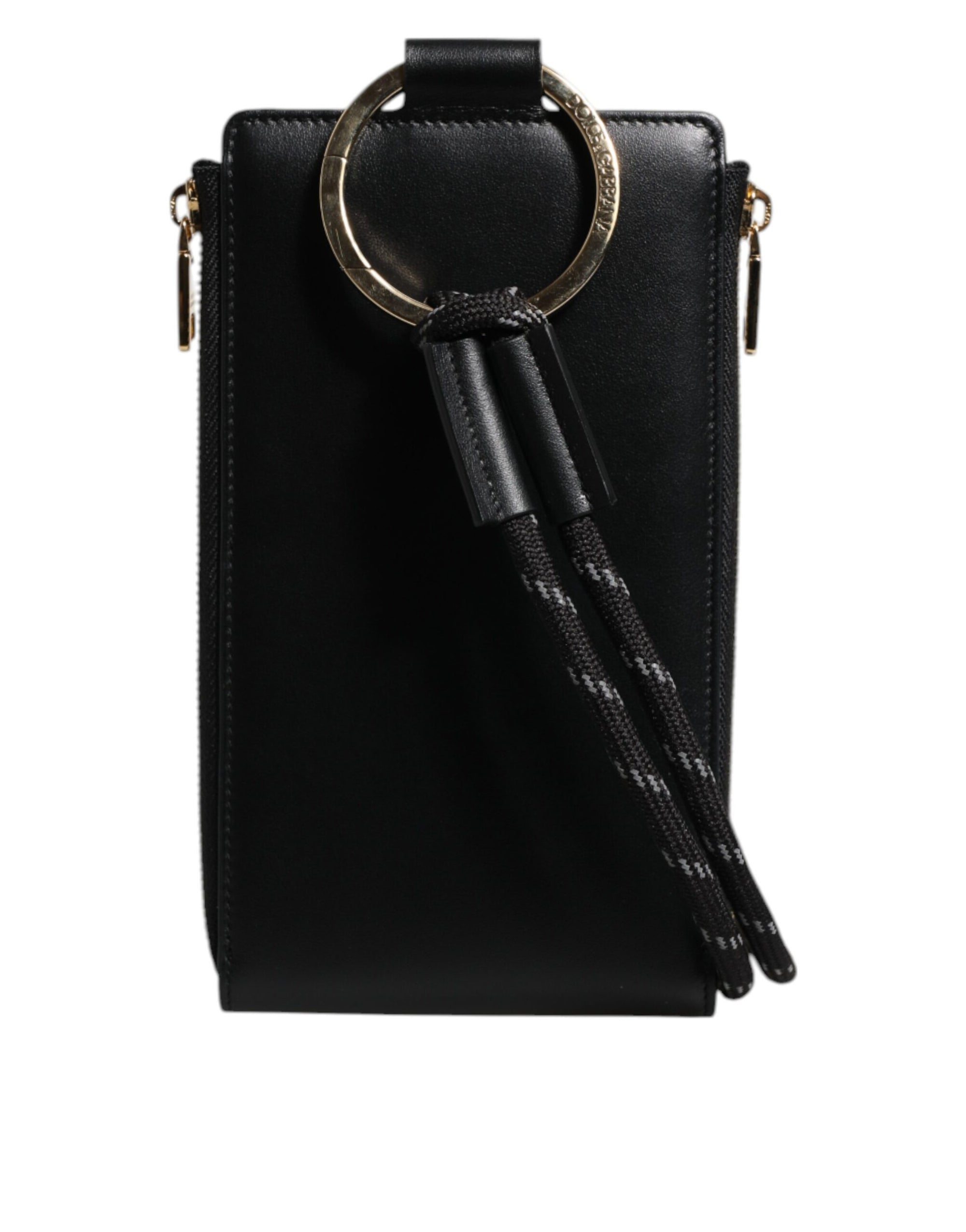 Portefeuille tour de cou en cuir noir Dolce &amp; Gabbana avec plaque logo et porte-cartes