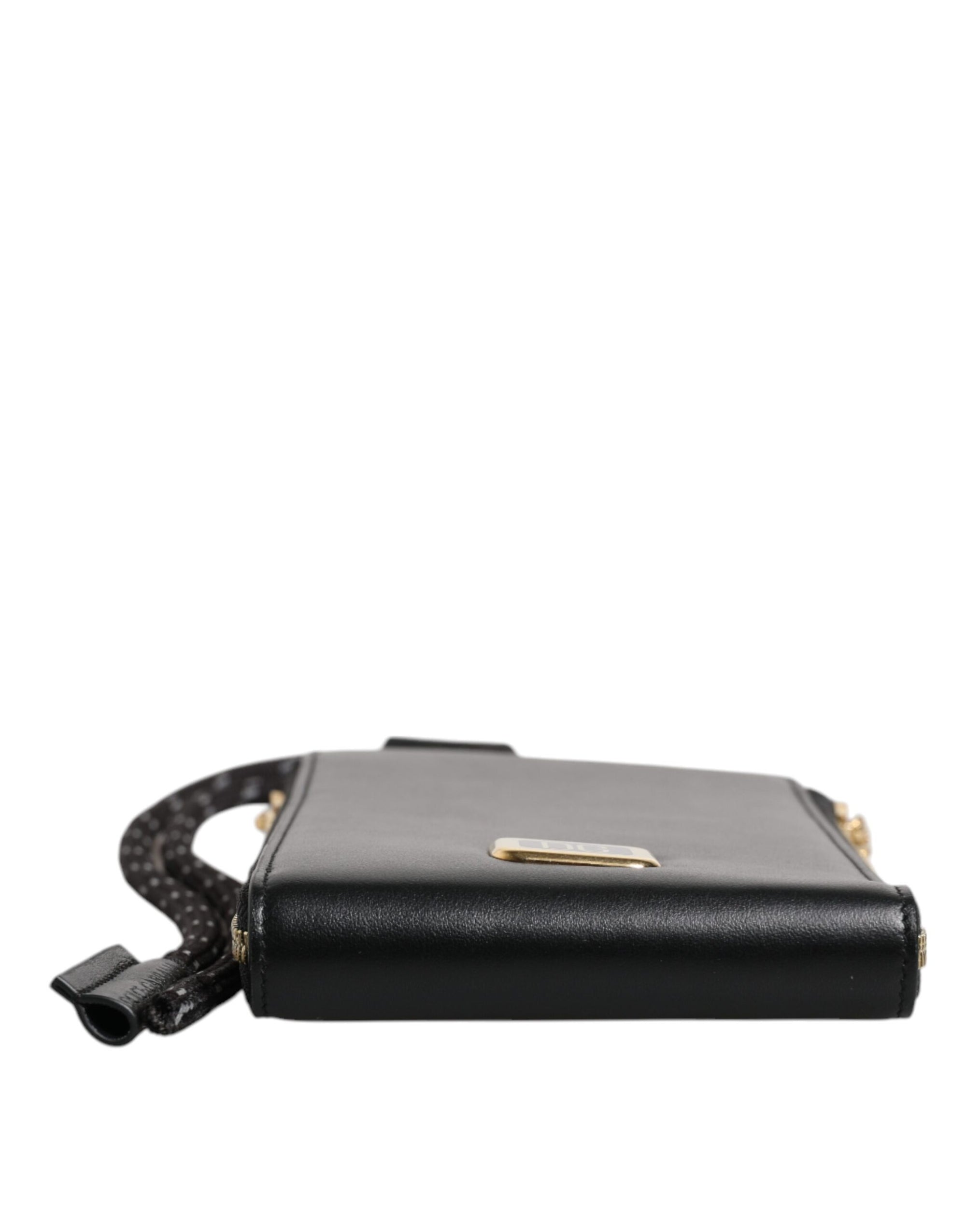 Portefeuille tour de cou en cuir noir Dolce &amp; Gabbana avec plaque logo et porte-cartes