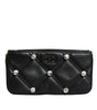 Dolce &amp; Gabbana Black Leather Crystal Embellished Logo Shoulder Bag