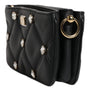 Dolce &amp; Gabbana Black Leather Crystal Embellished Logo Shoulder Bag