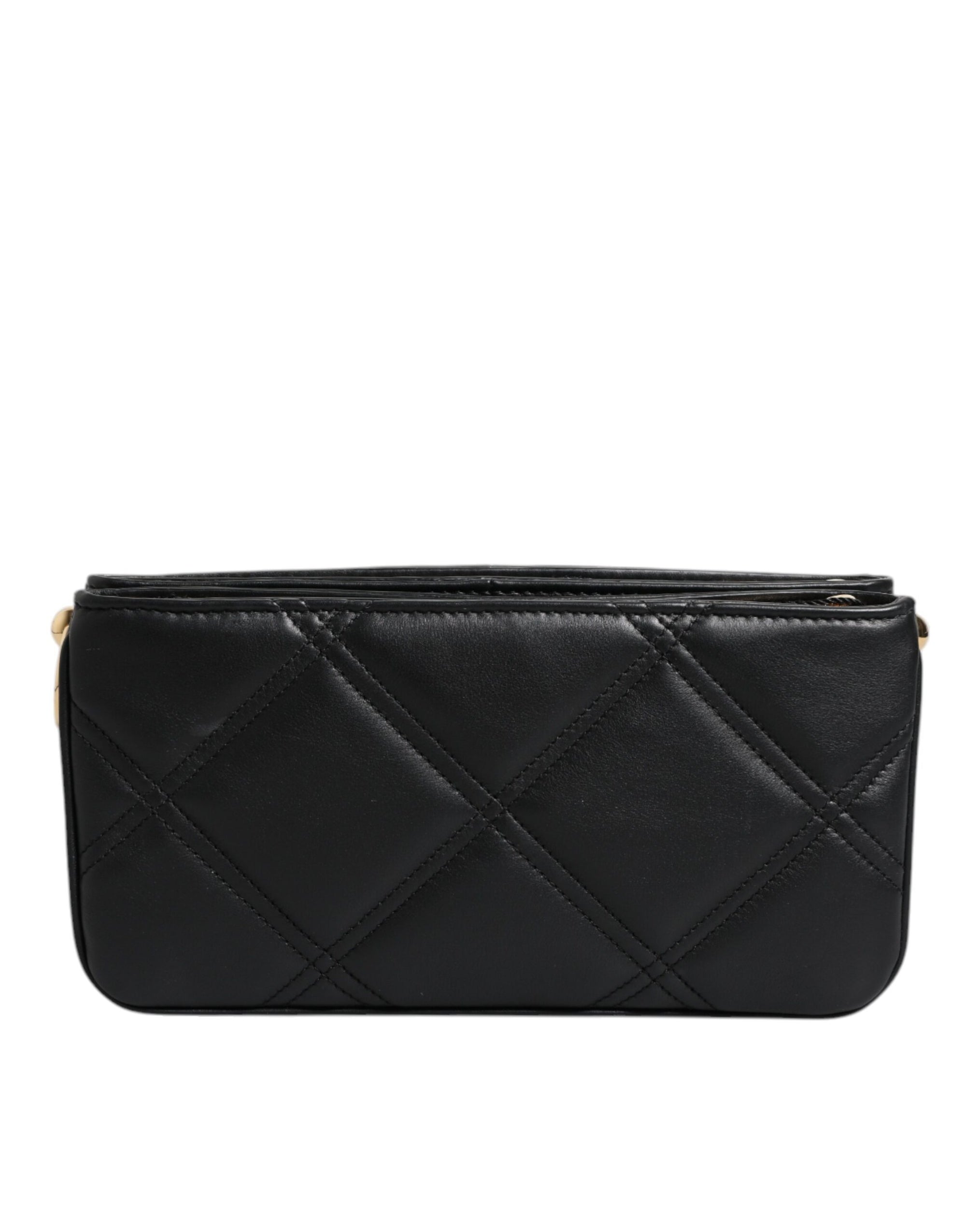 Dolce &amp; Gabbana Black Leather Crystal Embellished Logo Shoulder Bag