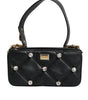 Dolce &amp; Gabbana Black Leather Crystal Embellished Logo Shoulder Bag